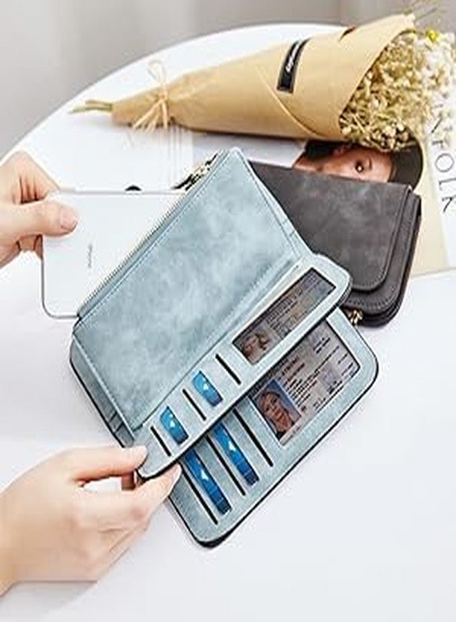 Wrixty Ladies Wallet Soft Vegan Leather Wallets for Men Women’s Clutch Wallet with 16 Credit Card Slots (Multi Color) (Grey - Small) - Image 2